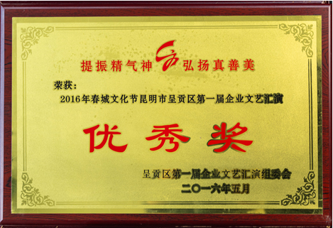 2016年春城文化节昆明市呈贡区第一届企业文化汇演优秀奖