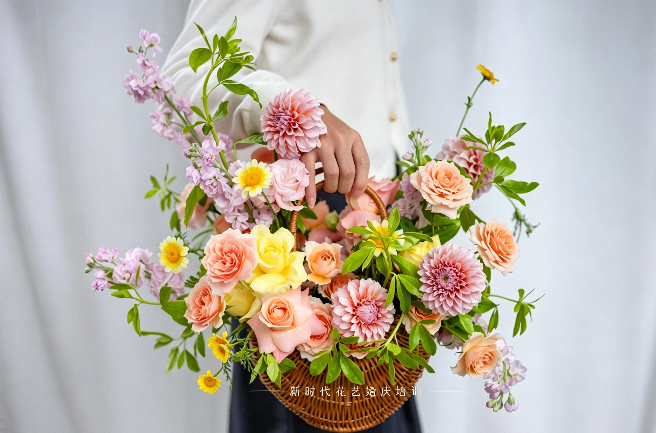 温柔治愈礼品小花篮｜花艺课堂实操成品分享