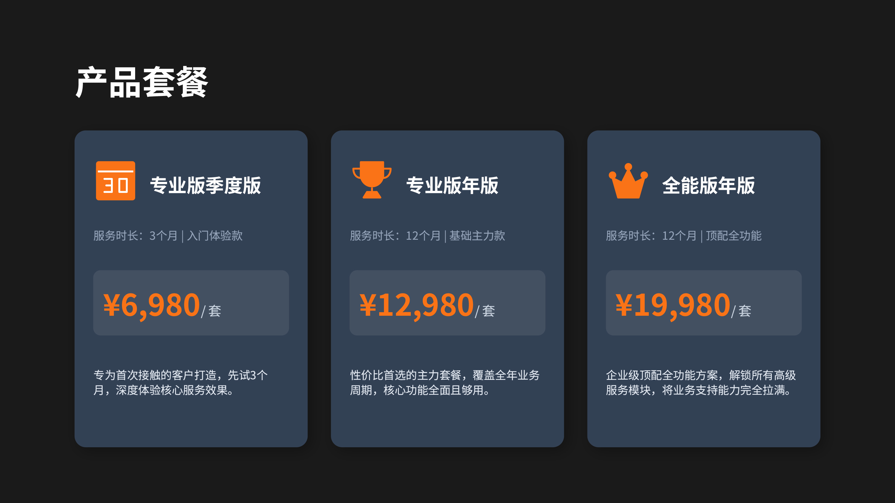 套餐价目表
