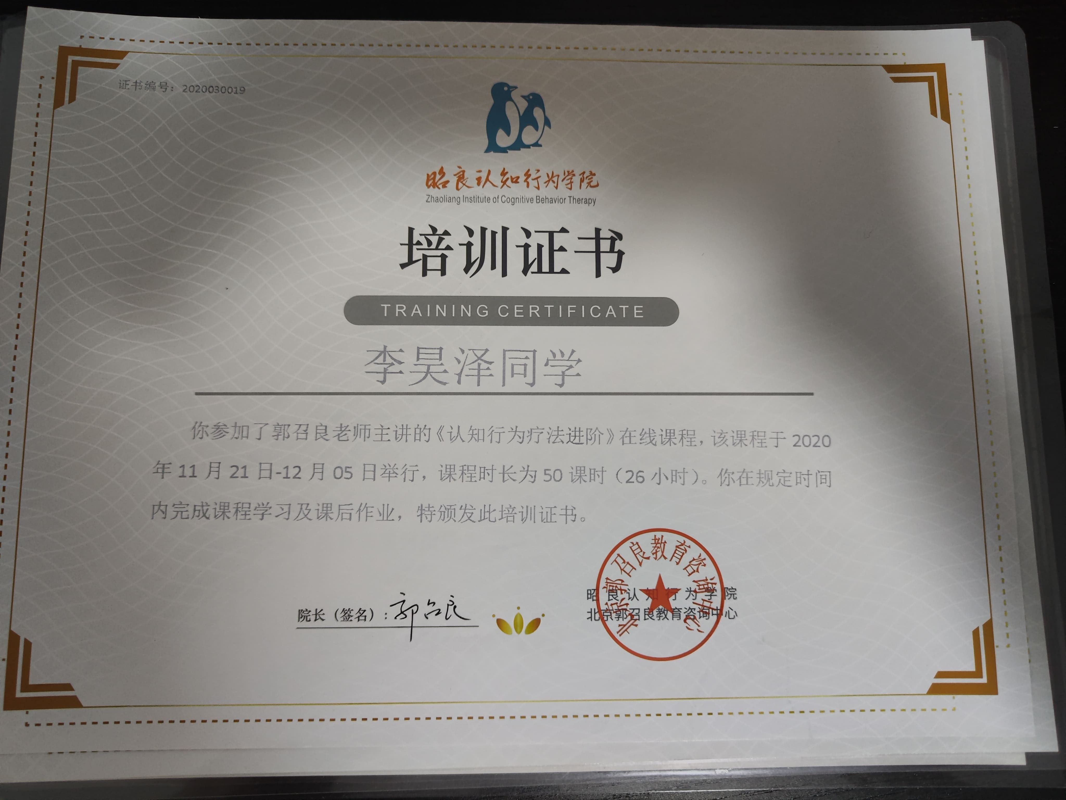 咨询师证书