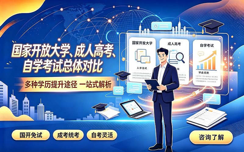 国家开放大学、成人高考、自学考试总体对比