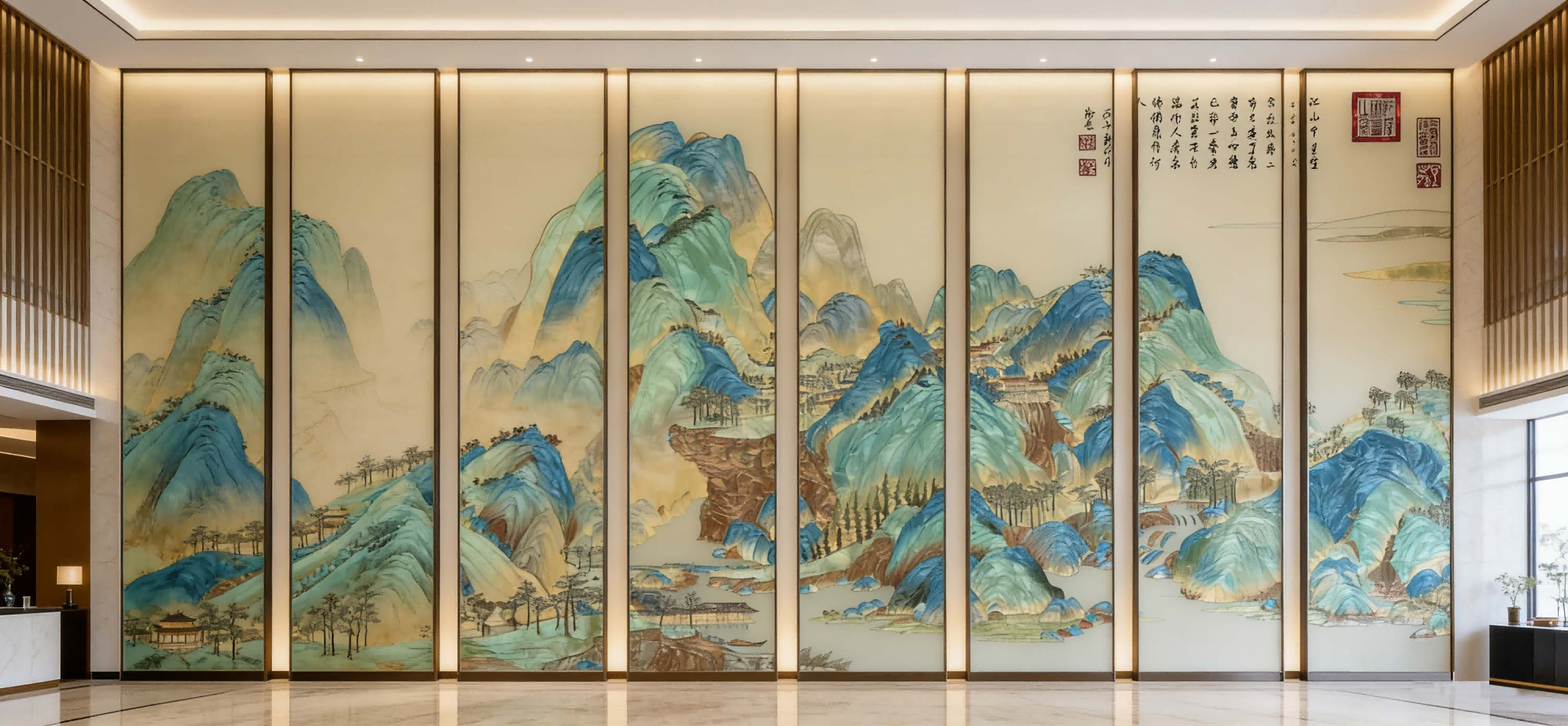 千里江山隔断屏风项目案例