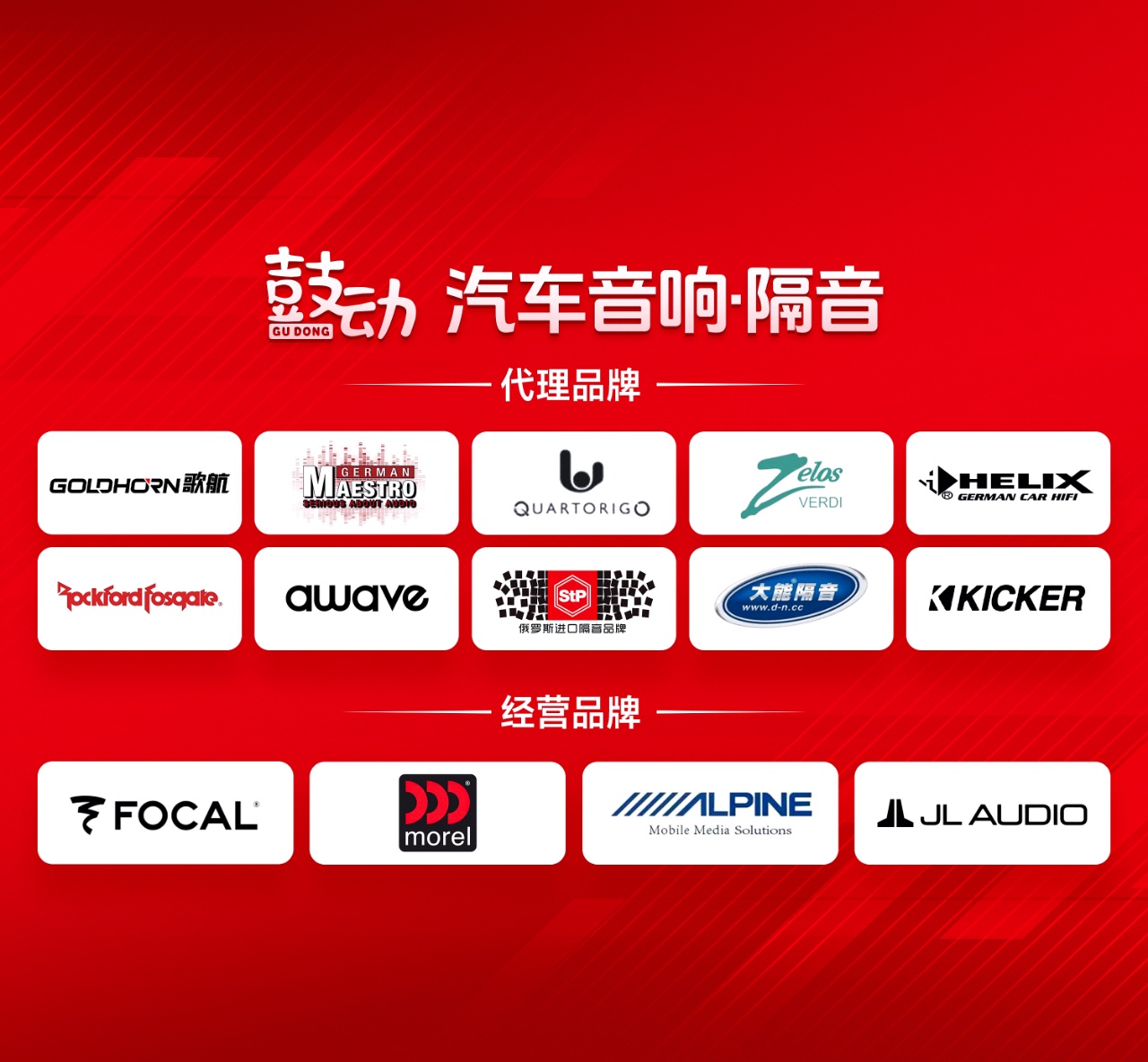 鼓动汽车音响·隔音 代理与经营品牌矩阵