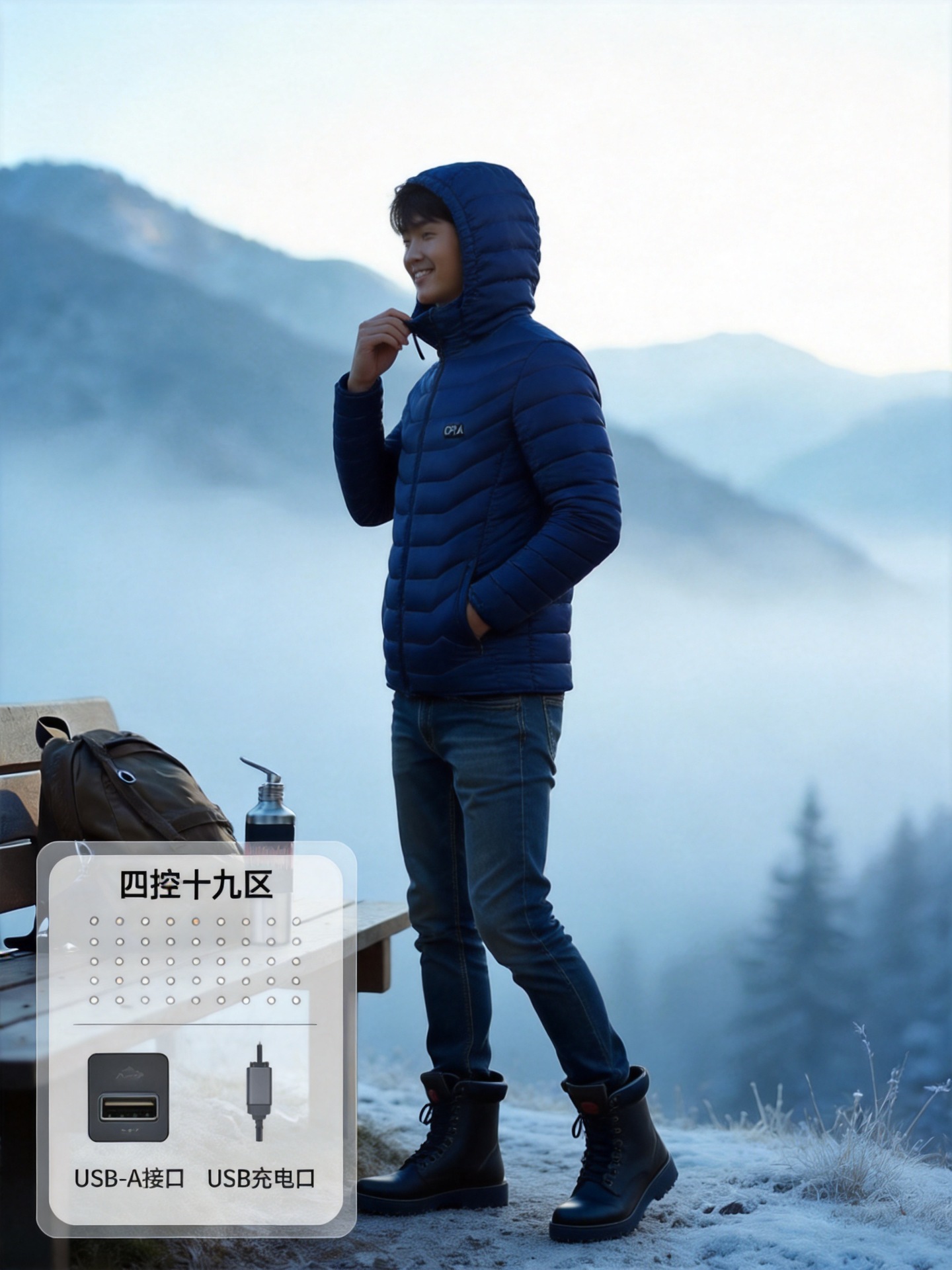 定制批发冬季智能发热冲锋衣四区保暖电加热棉服男女款电热冲锋衣2