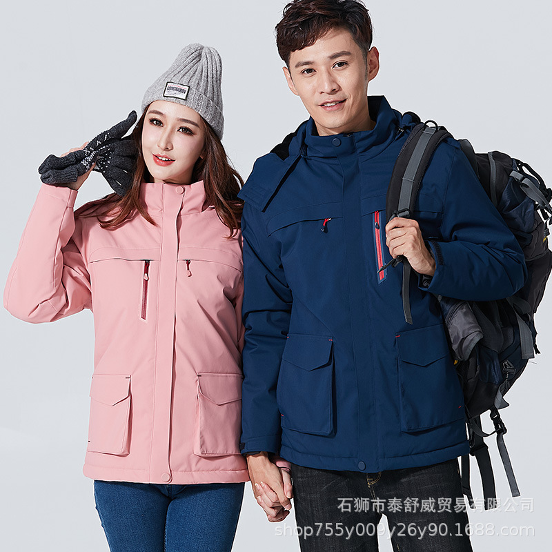 工厂批发户外情侣款智能发热冲锋衣防风防水保暖外套发热棉服棉衣