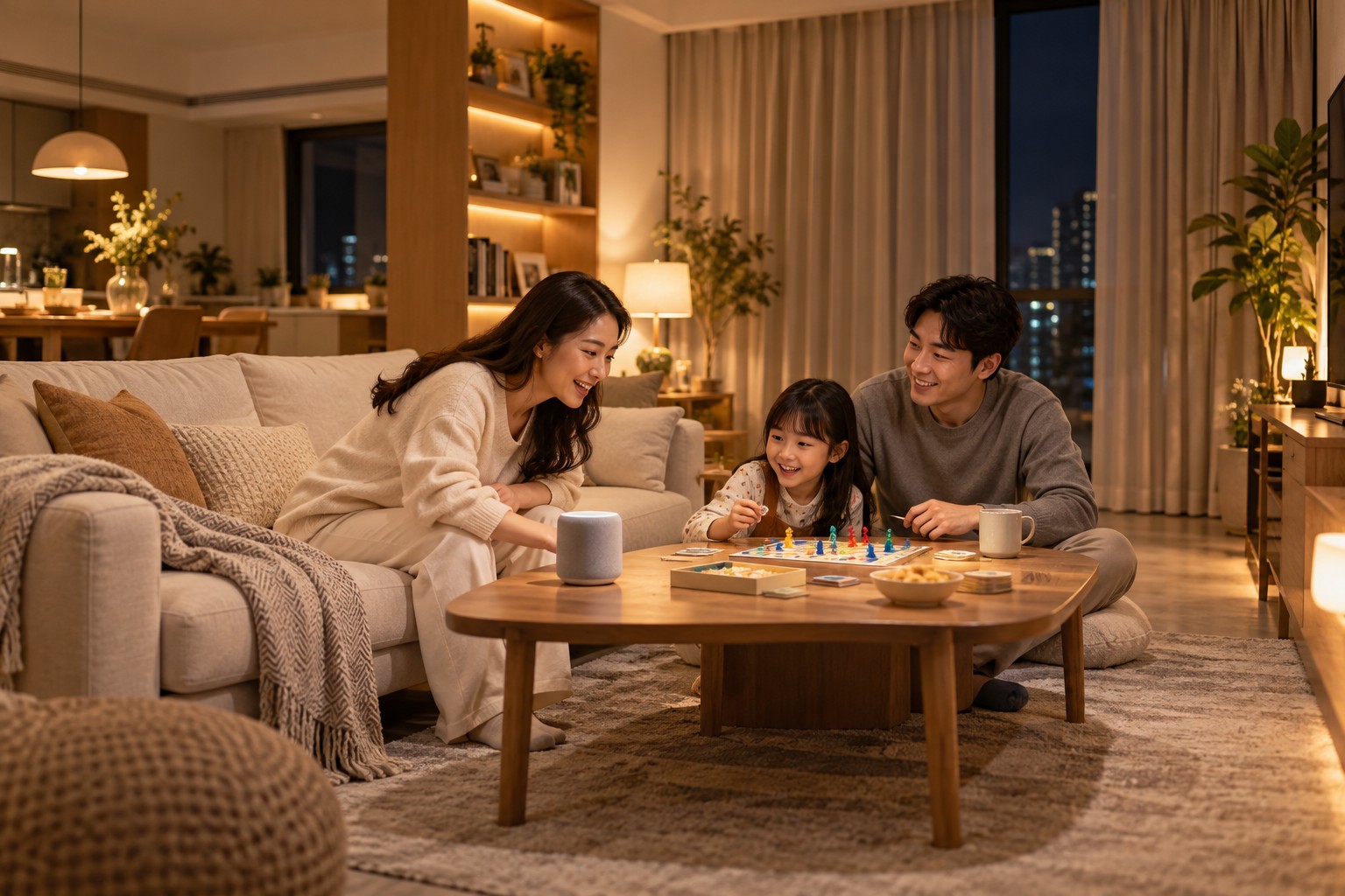 全屋智能场景示意：适配设备可通过语音调用已设置的场景，具体功能以产品和配置为准。