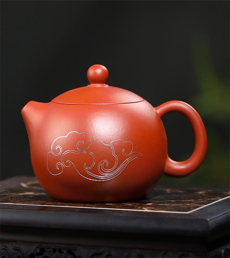 金镶玉手工嵌银宜兴原矿紫砂壶 家用泡茶壶功夫茶具礼盒装父亲节端午节 祥云如意金镶玉紫砂西施壶