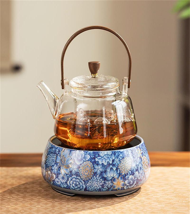 金镶玉茶具套装 电陶炉玻璃煮茶壶煮茶器家用全自动围炉煮茶 百花争艳
