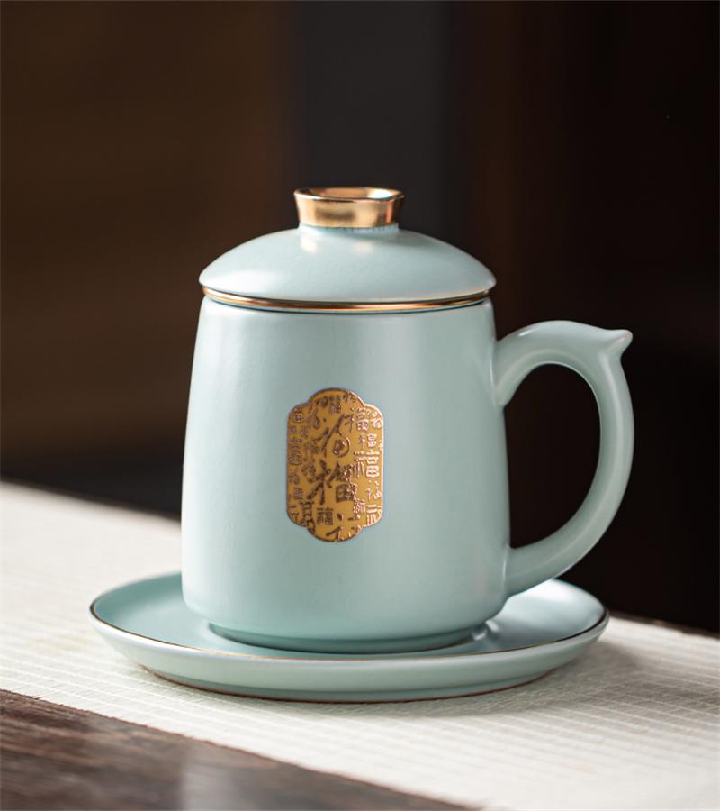 金镶玉陈培明老师手作仿宋汝窑茶杯带过滤办公家用泡茶陶瓷 福来运转