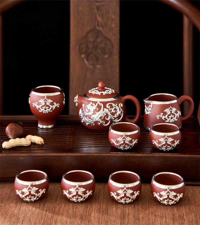 金镶玉 功夫茶具套装 宜兴原矿紫砂非遗送礼品盒高档茶壶茶杯套组礼盒装 锡镶西施套装