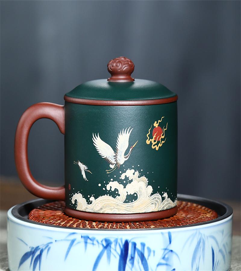 金镶玉马晓君老师手作宜兴原矿紫砂茶杯茶水杯泡茶茶具礼盒 马晓君苍羽泥绘宜兴紫砂杯