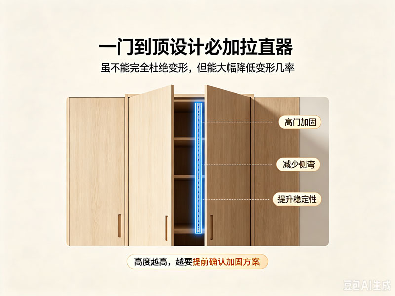 一门到顶设计必加拉直器，虽不能完全杜绝变形，但能大幅降低变形几率
