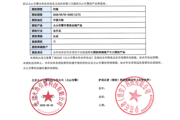 与火山引擎签订的代理合作协议