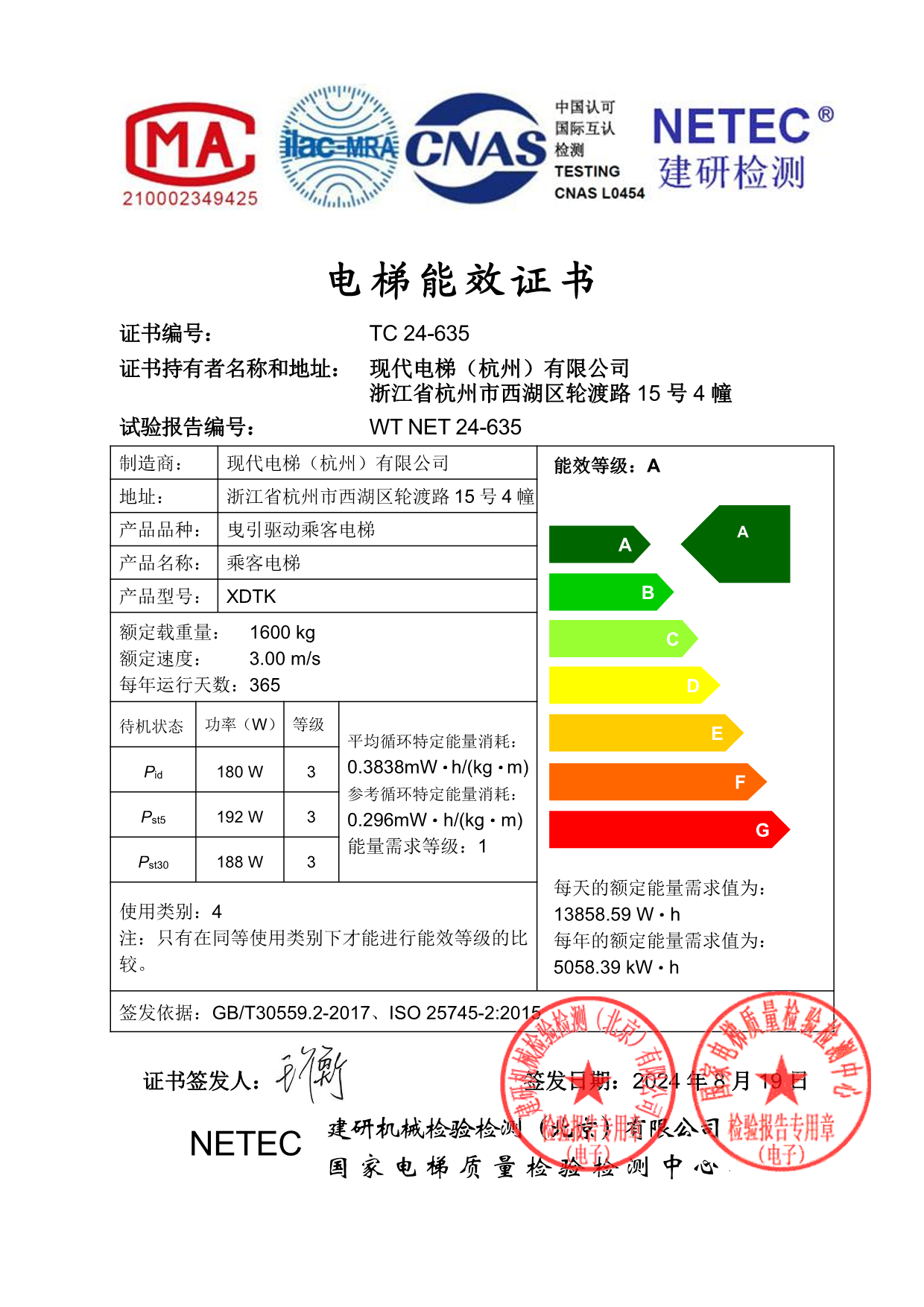 电梯能效证书
