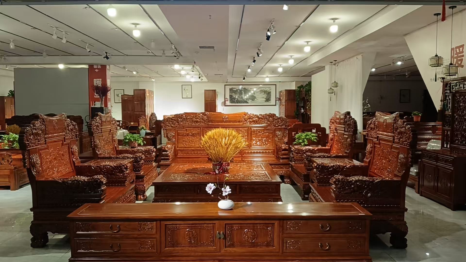 北方老榆木重工深雕中式沙发套装