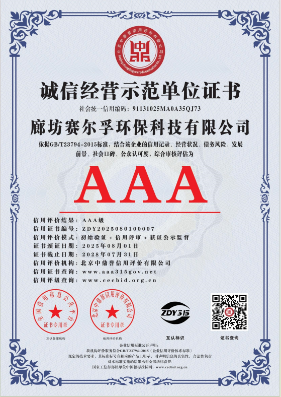 诚信经营示范单位证书